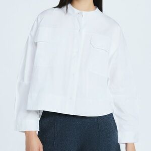 NEW Scoop white cropped oversized crew neck button down lightweight jacket XXL